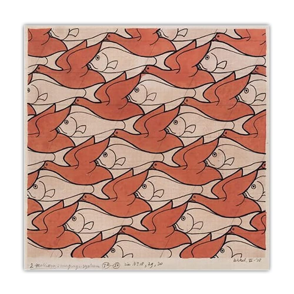 Amazon.co.jp: 有名なM.C.エッシャーポスター《鳥と魚》絵画MC