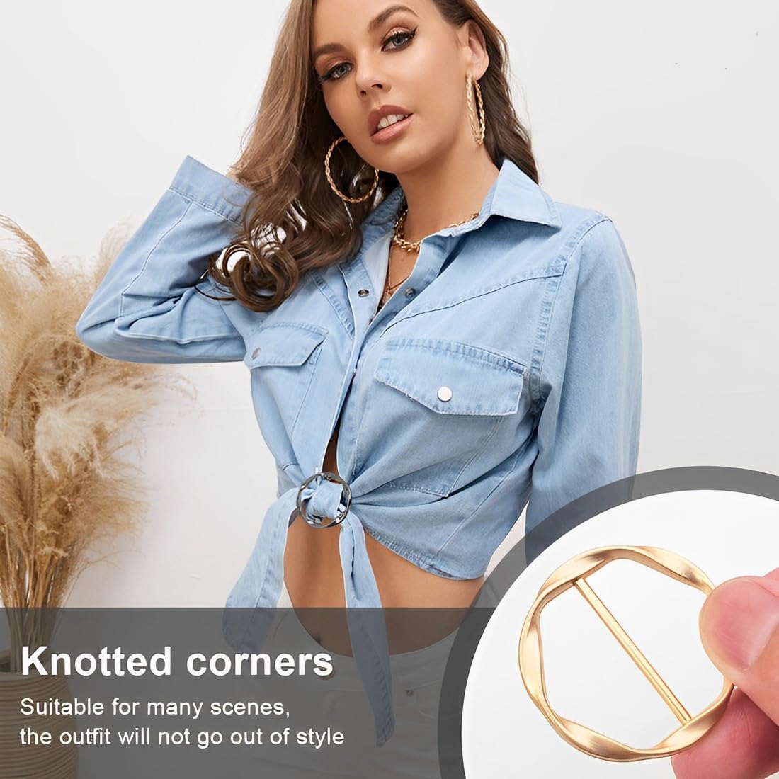 6 pièces boucle de ceinture en métal pour femme, T-shirt clip, boucle, anneau foulard en soie, ourlet nœud chemise pince à cravate, boucles et fermoirs pour filles