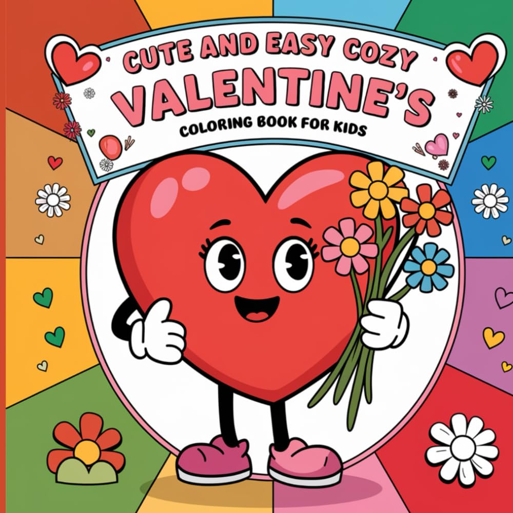 Cozy Valentine: Bold and Easy Big Hearts, Sweet Treats and Adorable Animals Love Day Art Activity for Relaxation and Creative Fun Coloring Book For Kids