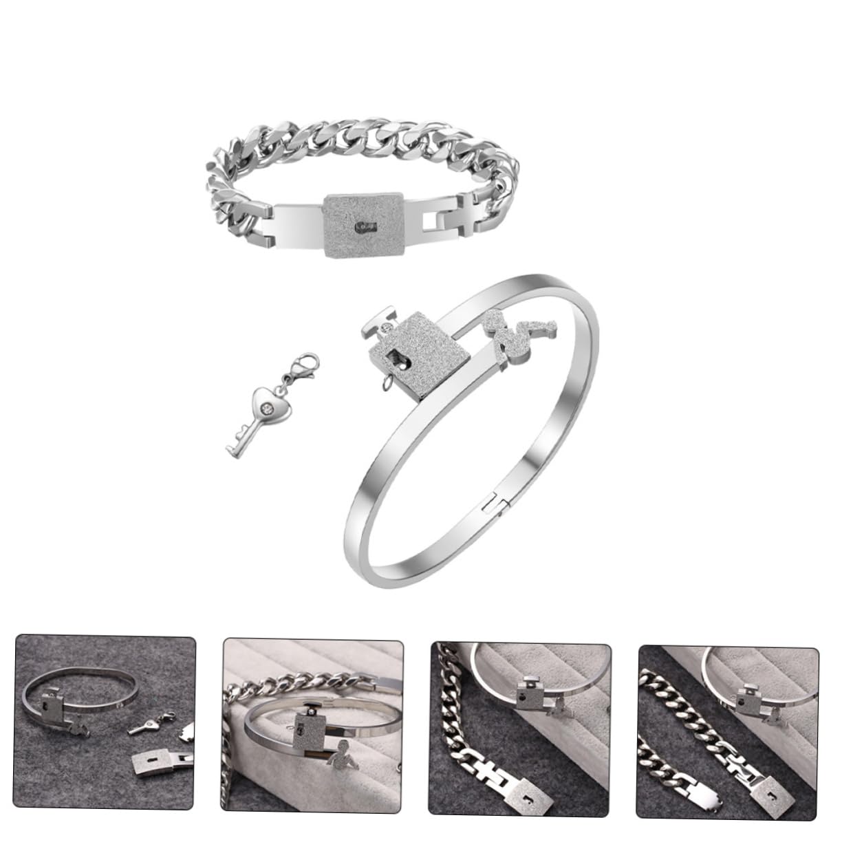 SHERCHPRY Juego De 2 Pares De Pulseras Elegantes Y Resistentes Para Parejas A Juego Para El Día De San Valentín.