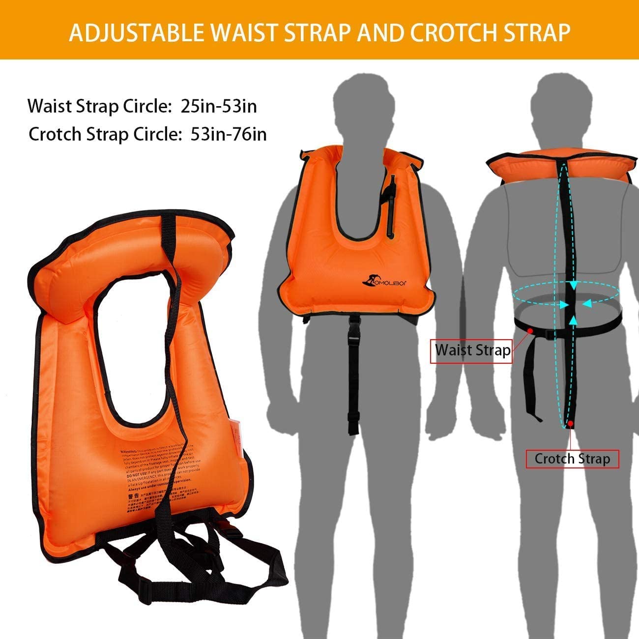 Aufblasbare Schnorchelweste Kajakschwimmweste für Erwachsene Schnorchelwesten Aufblasbare Schwimm Weste für Schnorchel-Wassersport-Anfänger Nur für Erwachsene (Orange) (Packung mit 2)