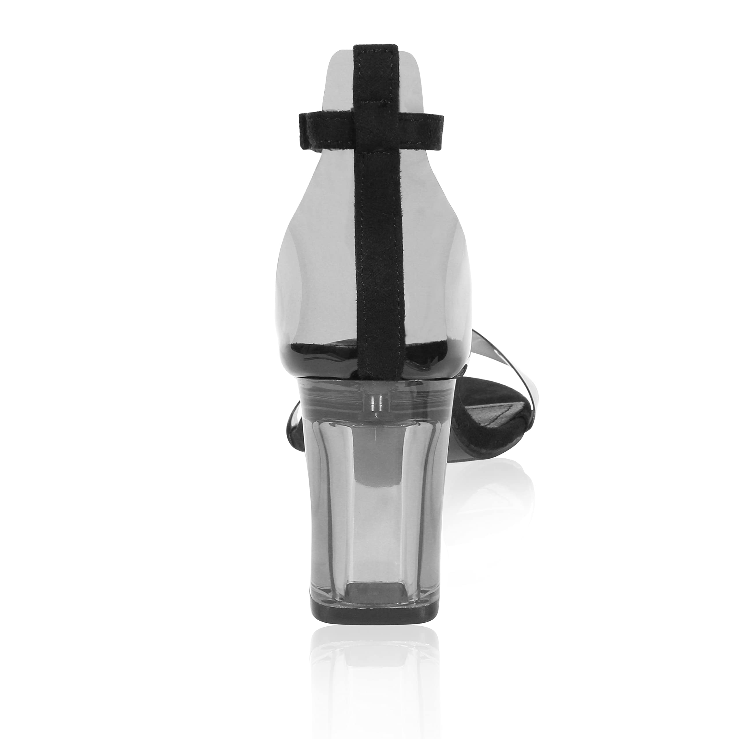 iCKER Women's Clear Heeled Sandals Ankle Strap Block Chunky High Heel Open Toe Pump Sandals-Black A 7.5