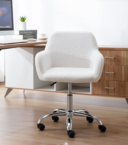 Miniatura 6 de Henf Silla de tocador blanca, silla de escritorio, pequeña silla giratoria ajustable para maquillaje en casa, linda silla con forma de carcasa con