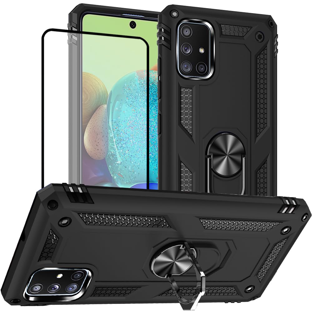 Samsung A71 5G Case, A71 5G Phone Case with Screen Protector, Military Grade Protective Cases with Ring for Samsung Galaxy A71 5G (Black)