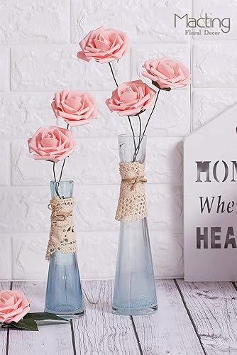Miniatura 4 de MACTING - Rosas artificiales de tacto real para ramos de boda, fiesta, baby shower, decoración del hogar, espuma de látex, 30 piezas rosa claro