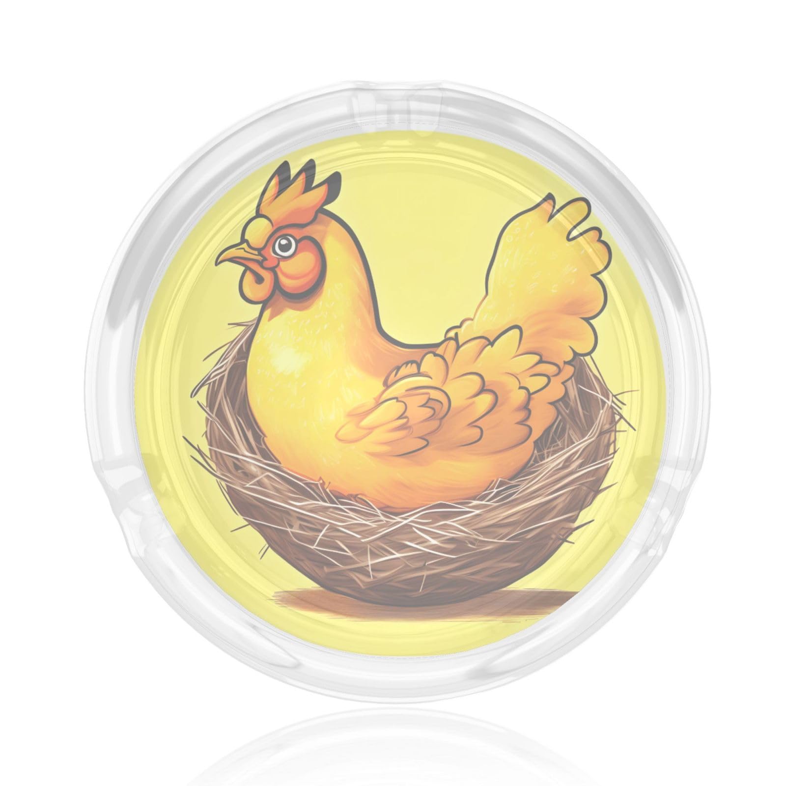 Bird's Nest Golden Chicken Glass ashtray with smooth edges and recessed mouthpiece design, washable.