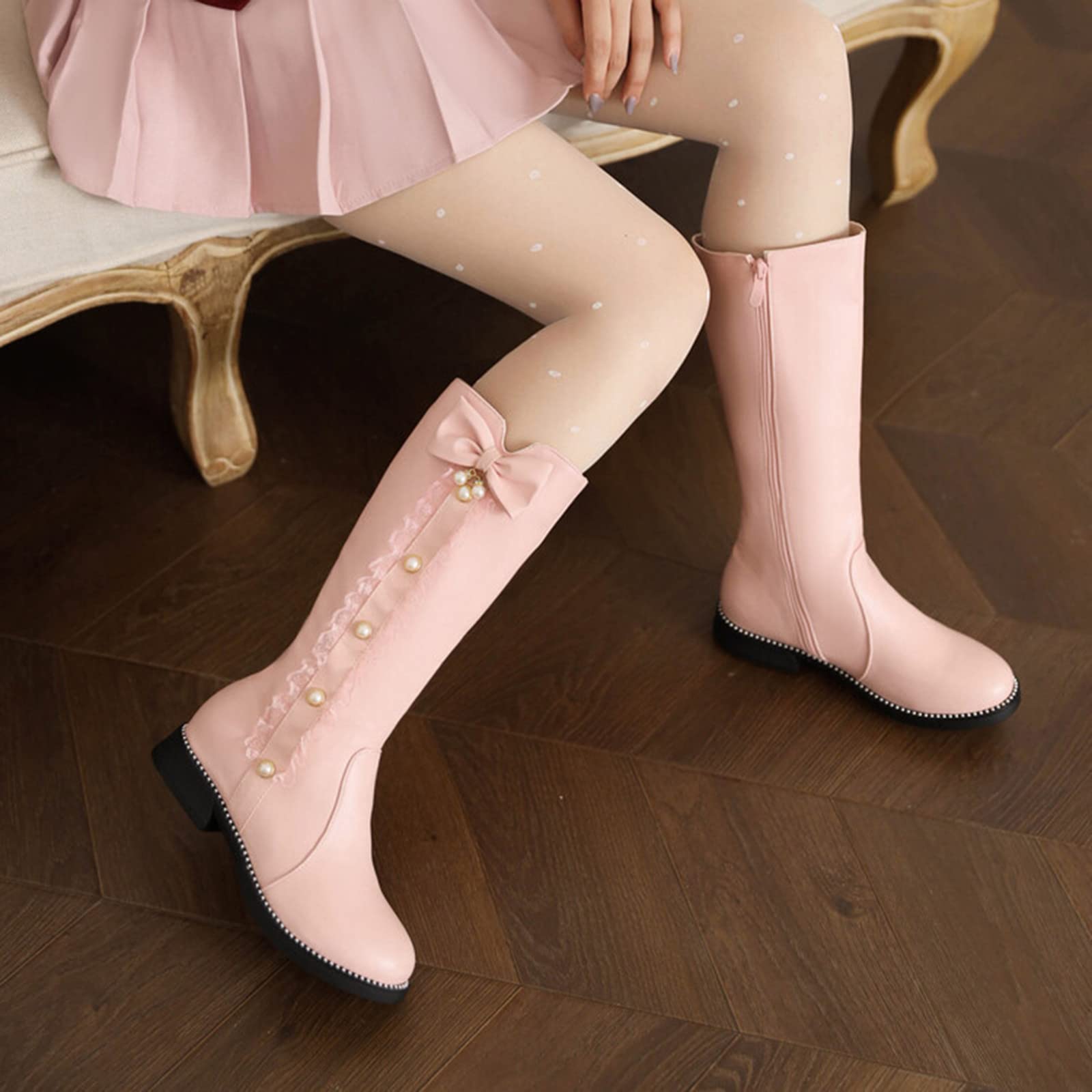 Niedliche Damen-Stiefel, Schleife, Leder, bequem, lässig, modisch, mittellang, flach, Winter, warm, elegant, britischer Stil & 826-1