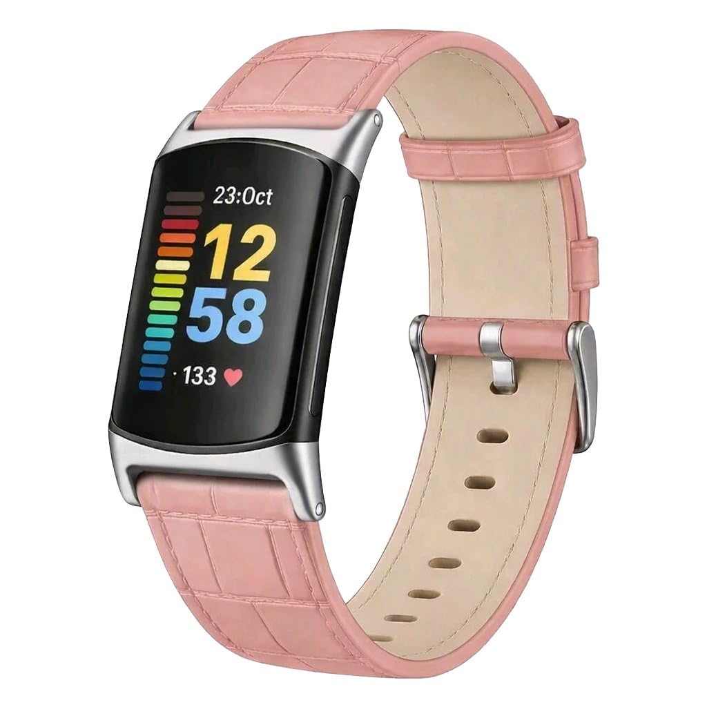 Panda Bobo Leather Strap compatible with Fitbit Charge 5 / Charge 6, Pink