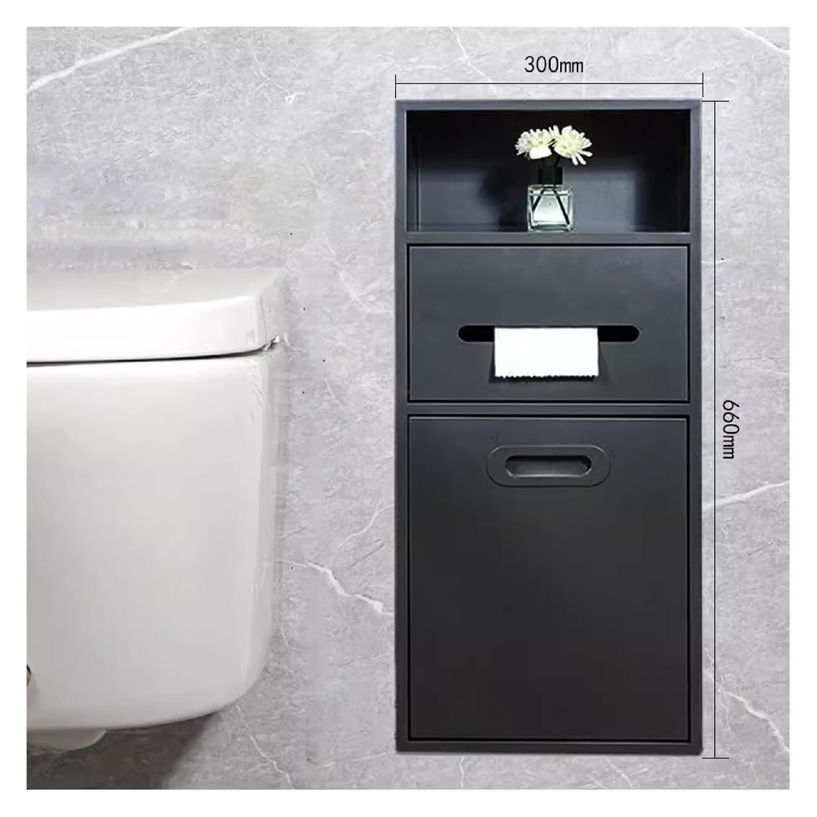 Nicho de ducha de acero inoxidable, nicho de pared, armario de metal impermeable para inodoro, estante empotrado para almacenamiento de baño, champú, artículos de tocador, negro, 66 x 30 x 14 cm