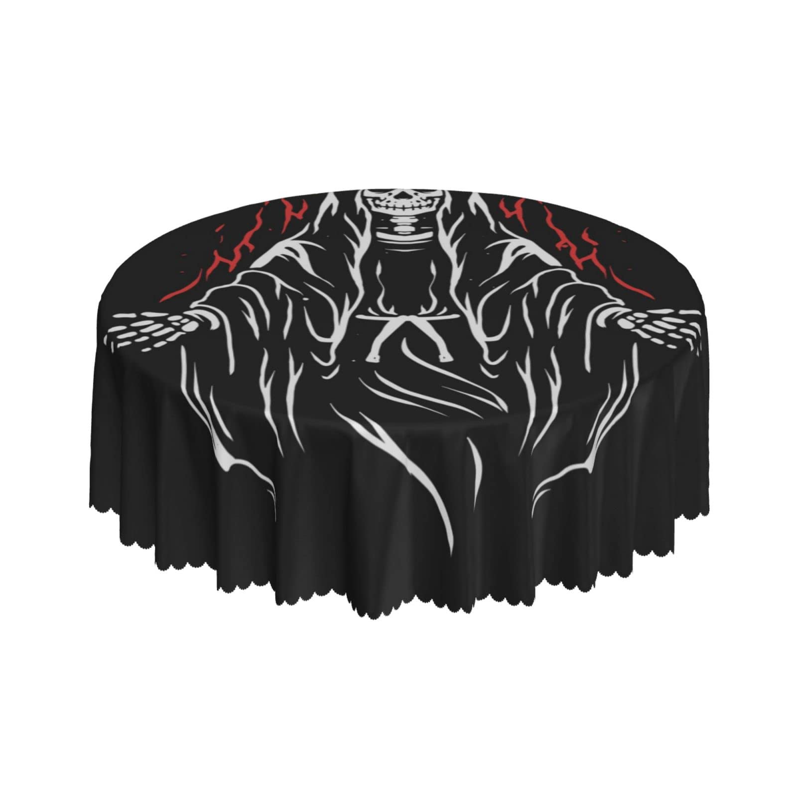 Lsjuee Death Skeleton Angel Dark Round Tablecloth 60 Inch Printed Washable Tablecloth for Dining Party Holiday Fall Home Decorative
