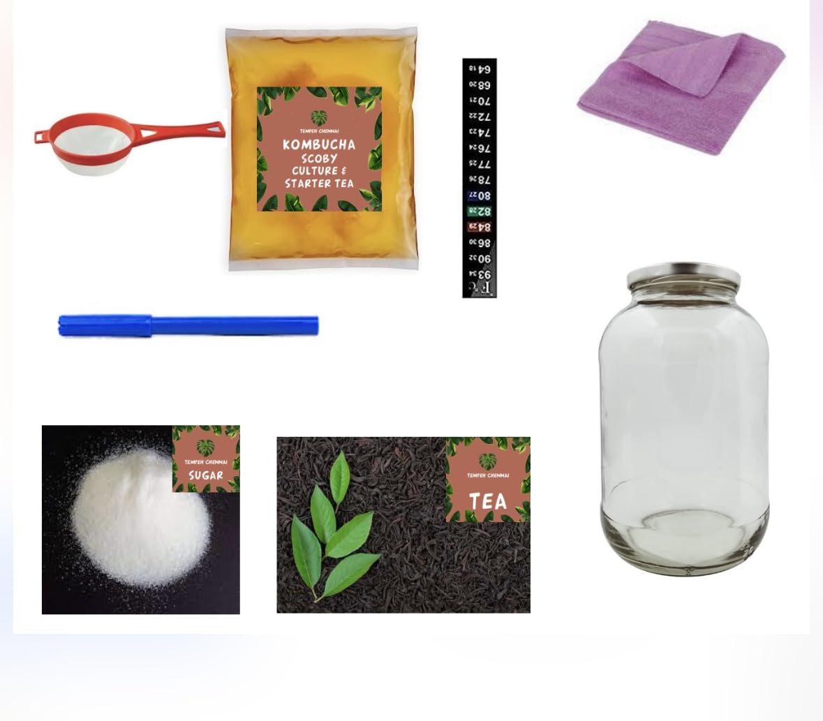 TEMPEHSTATION Kombucha Starter Kit for beginners (Grand kit) - Raw,Unpasteurized, Scoby, Gut-Healthy,Home Brewing Kit. Say Goodbye to Vinegar, No Eels