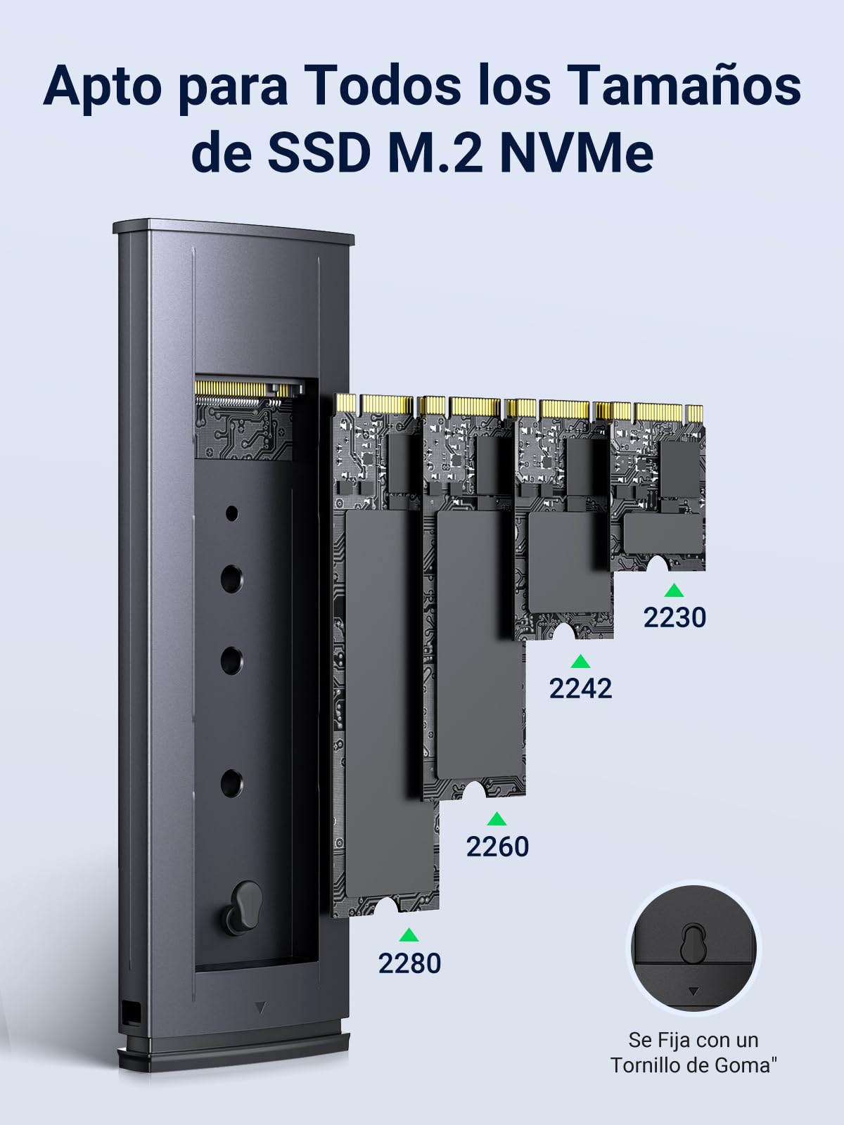 UGREEN Caja SSD M2 NVMe, Carcasa M.2 con UASP USB C 3.2 Gen 2 10Gbps para M/ B+M Key 2230/2242/2260/2280, con Cable Type C y A