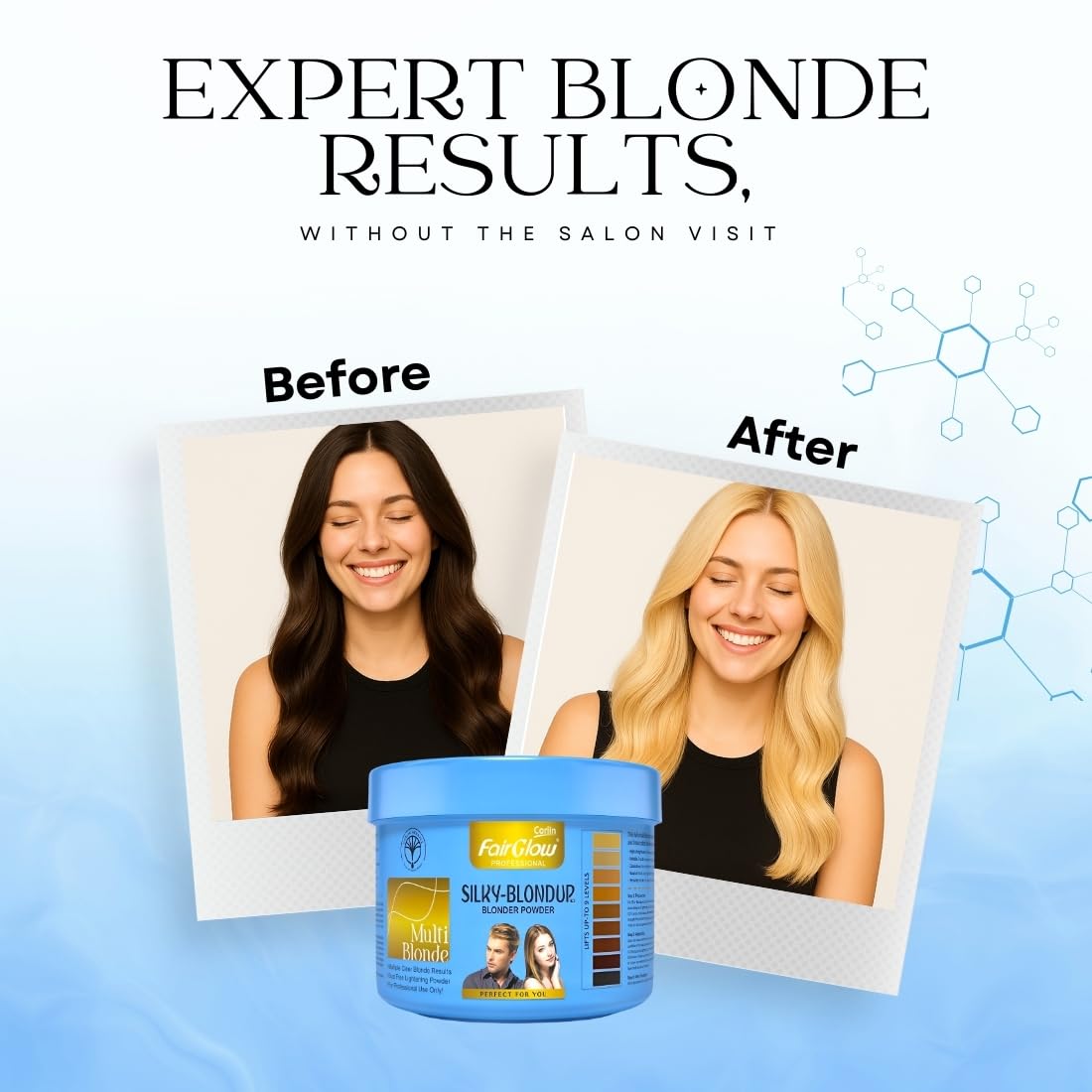 Corlin Fair Glow Silky Blondup Bleach Powder 125g-Lifts upto 9 levels | Multi-Blond Lightening Powder | Dust Free | No Added Ammonia | Salon, Home Use | Men & Women 3
