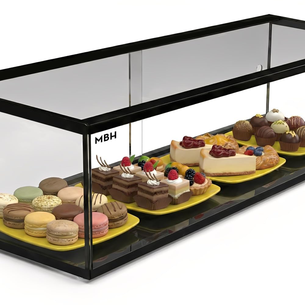MBH - Vitrina Expositora Neutra de Sobremostrador 55x33 cm, Cristal Recto Templado, 1 Piso, sin Iluminación LED, Puertas Traseras Correderas, para Bar, Cafetería, Restaurante, Bollería y Repostería.