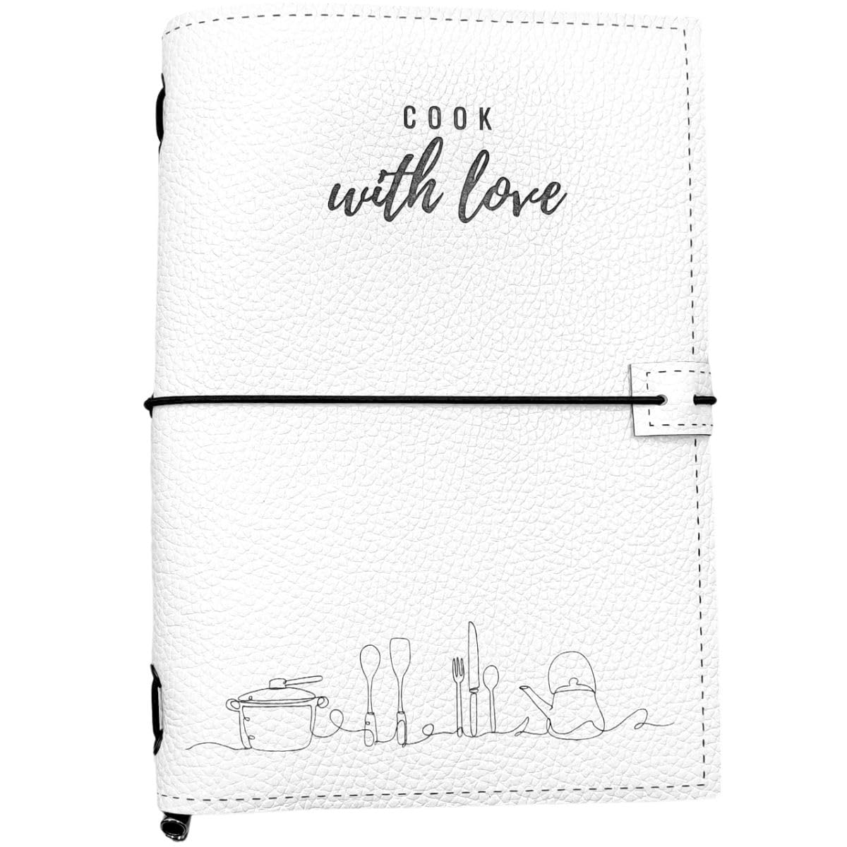 Il mio ricettario da scrivere con copertina Personalizzabile in pelle | In stile Midori, Formato A5, contiene 3 quaderni per scrivere le tue ricette | Idea regalo per nonna, mamma, amiche e amici