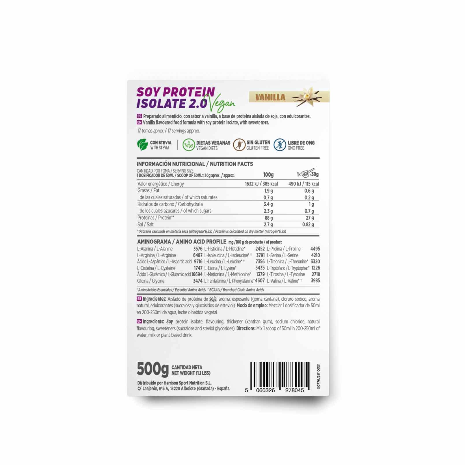 HSN - Sojaprotein Isolat | Vegan Protein | Veganes Protein mit Stevia | Soy Protein Isolate | Glutenfrei, cholesterinfrei, GVO-frei, zuckerfrei, laktosefrei | Geschmacksrichtung: Vanille, 500g
