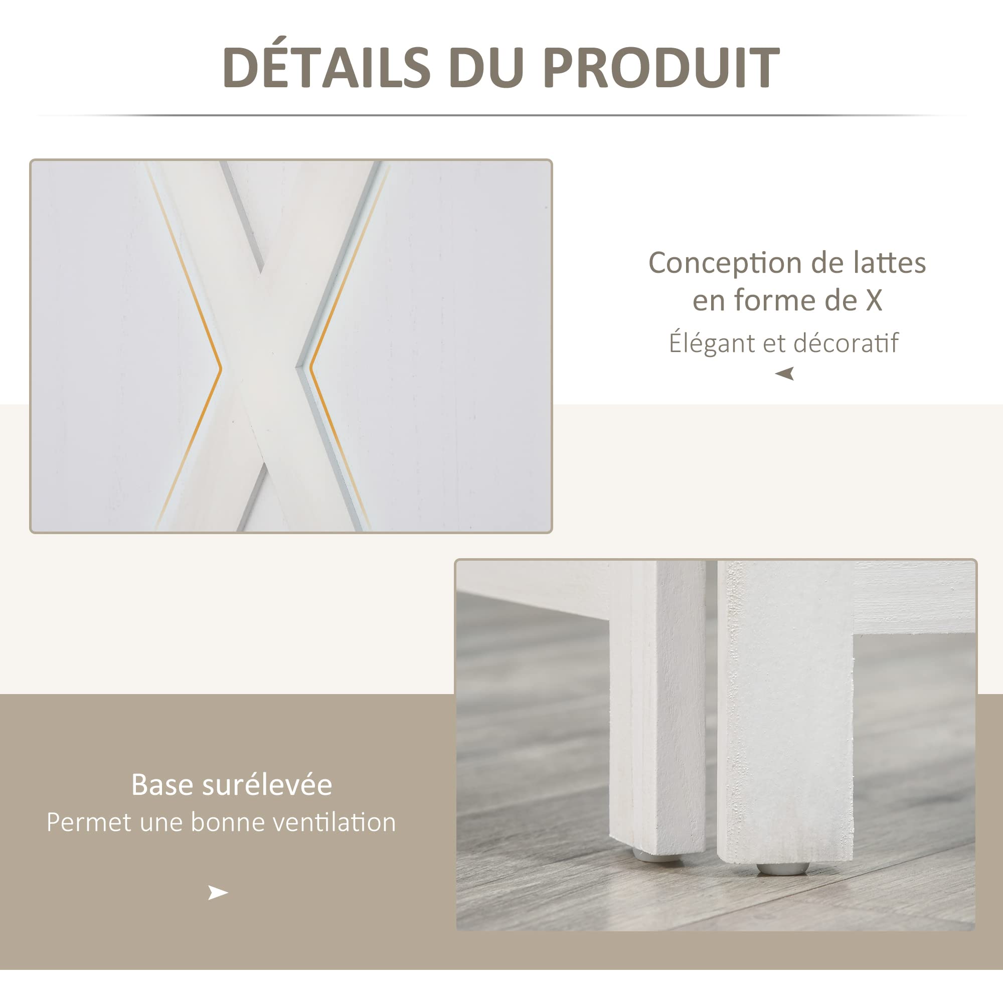 HOMCOM Paravent Intérieur 4 Panneaux 182L x 170H cm Campagnard Chic Blanc