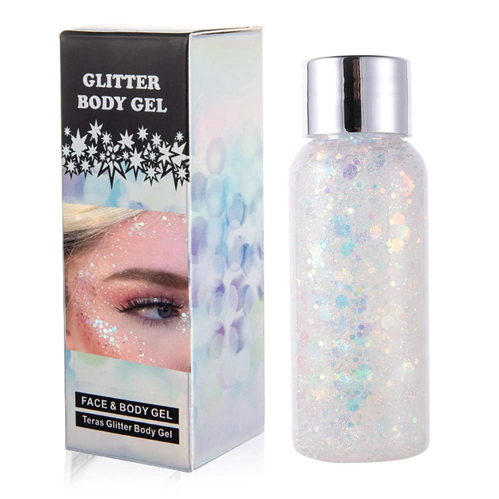 GL-Turelifes Mermaid Sequins Chunky Glitter Liquid Eyeshadow Glitter Body Gel Festival Glitter Cosmetic Face Hair Nails Makeup Long Lasting Sparkling 30g (#09 White)