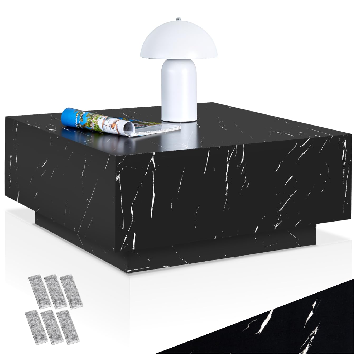 tectake® Mesa de Centro con Diseño Minimalista, Mesa Auxiliar Salon para Mueble Salon Moderno, Mesas Auxiliares, Mueble Comedor, Mesitas de Noche - 80 x 80 x 35 cm Aspecto Mármol Negro
