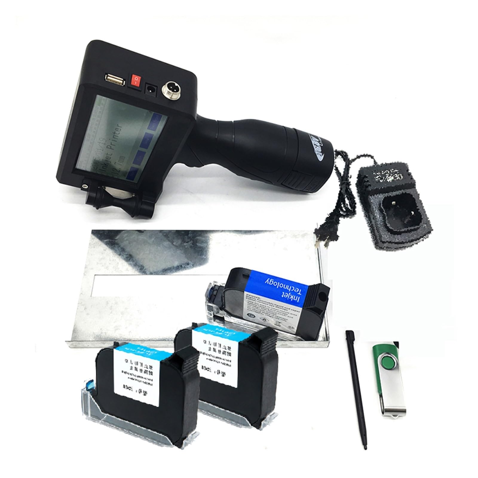 MYUYEE Portable Inkjet Coder, Inkjet Printer 12.7Mm Fast Drying 4.3 Inch Touch Screen Qr Code/Label Printer Inkjet Usb Handheld Inkjet Printer (1 Printer 3 Ink 1)