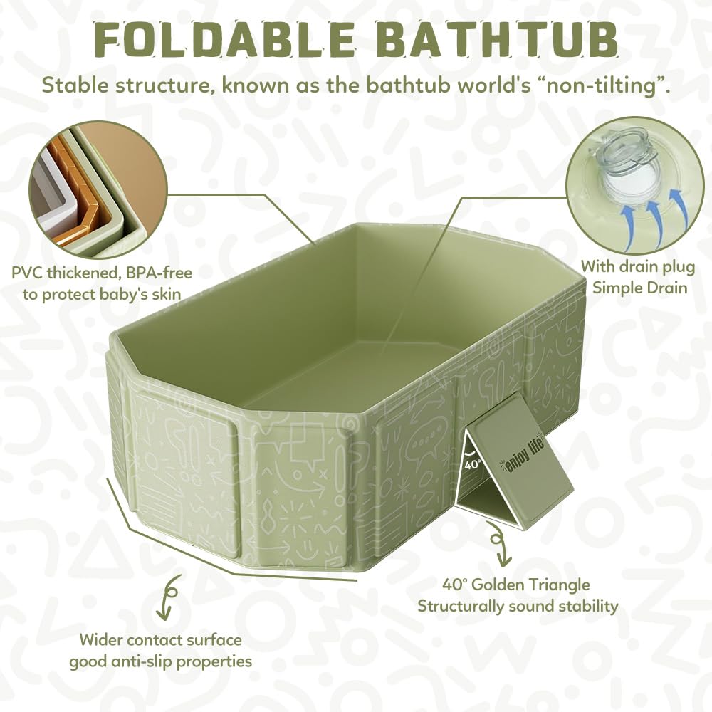 NAVESO Baignoire Pliable Bébé 75x45x25 cm Portable 0-5 Ans XXL avec Bouchon Vidange