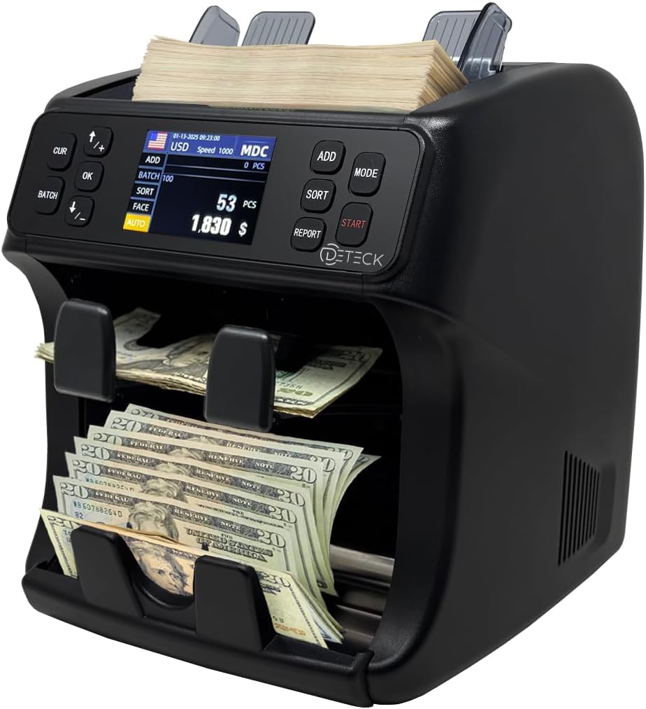 DETECK DETECK DT800 Bank Grade Mixed Denomination Money Counter with Reject Pocket, Multi Currency, Bill Counter 2CIS/UV/IR/MG/MT Counterfeit Detection, Cash Counter Serial Number, Printer Enabled