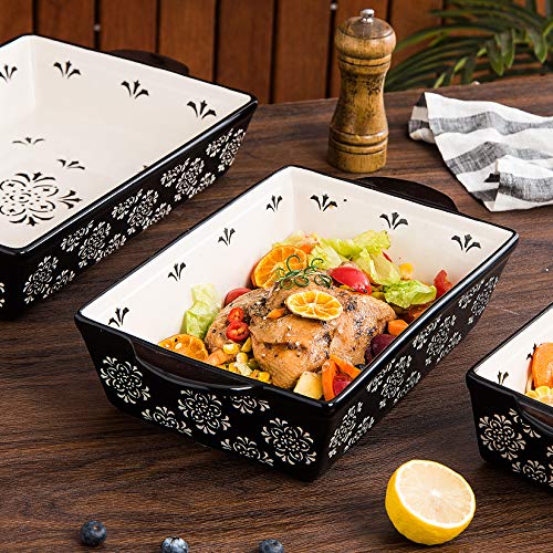 Original Heart Casserole Dish Ceramic Baking Pan 3Pcs Bakeware Set Black Baking Dish For Oven 9X13 Baking Pan Casserole Dish Set Nonstick Baking Dishes For Kitchen #TOP6