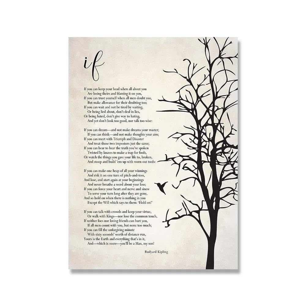 TANYANG Motivational If Quotes Rudyard Kipling Poem Literature Prints Poster Inspirational Wall Art Canvas Painting Picture Home Decor 50X70Cm Unframed