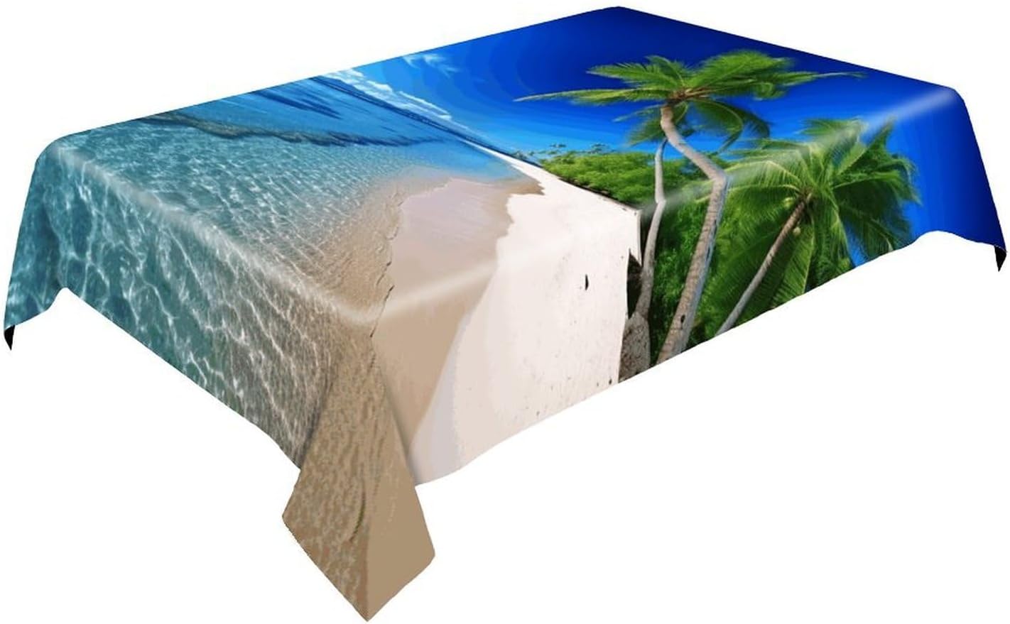 Festive Decorative Rectangular Tablecloth,Sea Sky Palm Treeprinted Wrinkle Resistant Washable Polyester 60"x120" Straight Edge Christmas Table Cloth