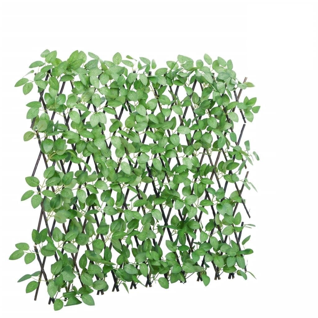 Enrejado con Hiedra Artificial, 5 Piezas, Extensible, PVC Y Madera, Celosías para Terraza Exterior, Celosía Extensible, Enrejado para Plantas Trepadoras, Color Verde, 84 x 30 cm A 180 x 65 cm, 366587