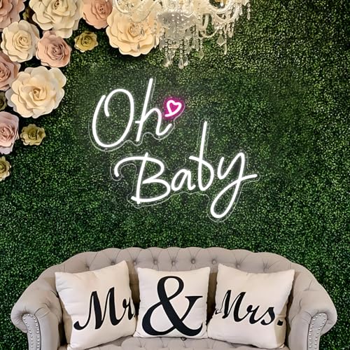 Image of Oh Baby Neon Sign Baby Shower Led Light up Sign for Backdrop Party Decor, Gender Reveal,Bedroom Wall Decor White 37.7x15.7inch