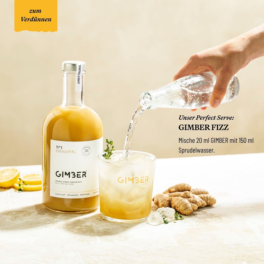 Gimber BIO Ingwerkonzentrat, 100% natürlich & vegan, Premium Ingwer essenz | N°1 3x500 ml Original | Biologisches Ingwerkonzentrat, alkoholfreie Ingweressenz mit Zitronenthymian, veganes Konzentrat