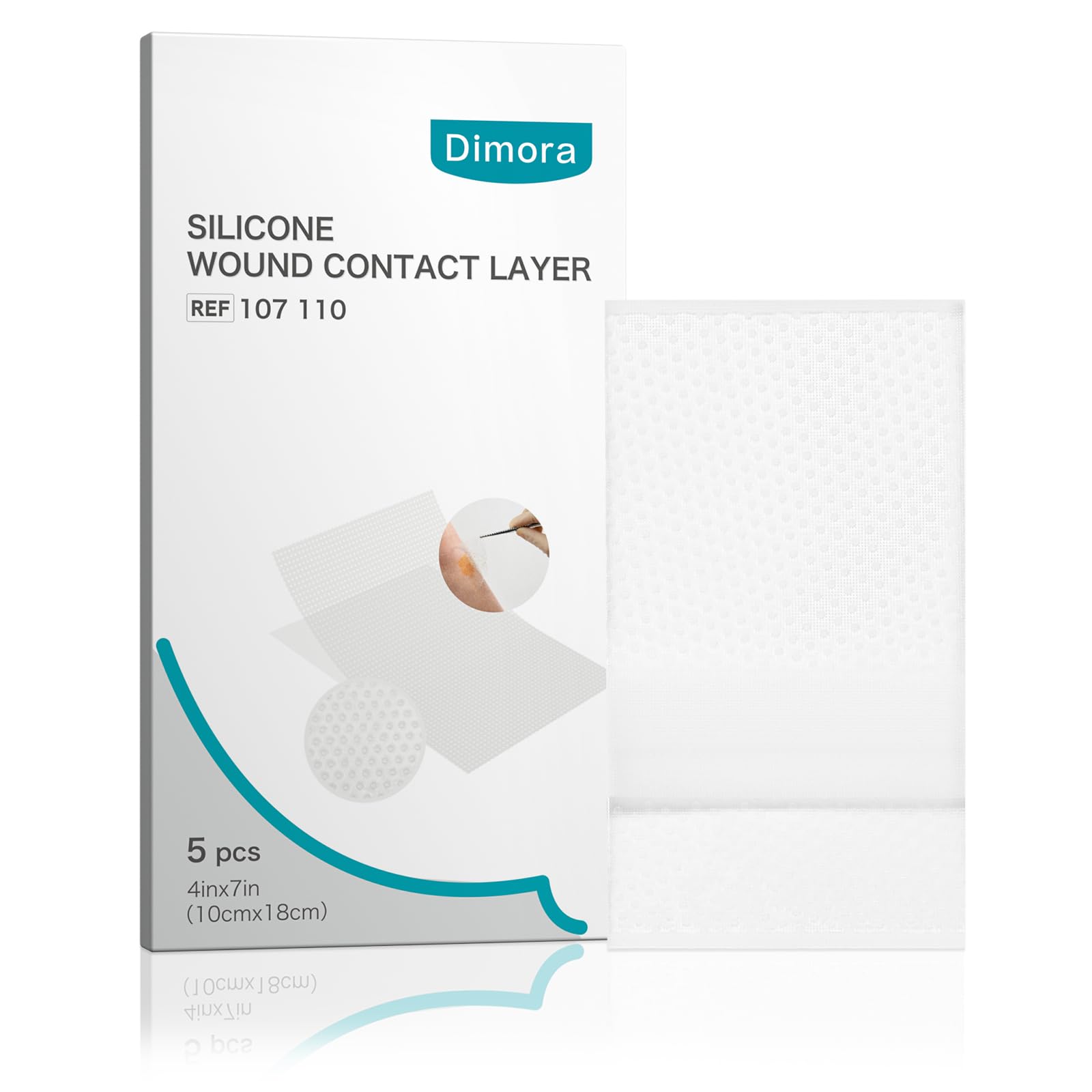 Dimora Wound Contact Layer, Silicone Non-adhering Wound Dressing, Transparent Pads Bandages Sheets for Abrasion Pressure Sore Venous Arterial Ulcer, 4