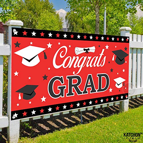 Image of Graduation Decorations 2026 | Red and Black Congrats Grad Banner - 72x44 Inch | Red Graduation Banner Class of 2026 | Grad Party Decorations Graduation Backdrop 2026, KatchOn