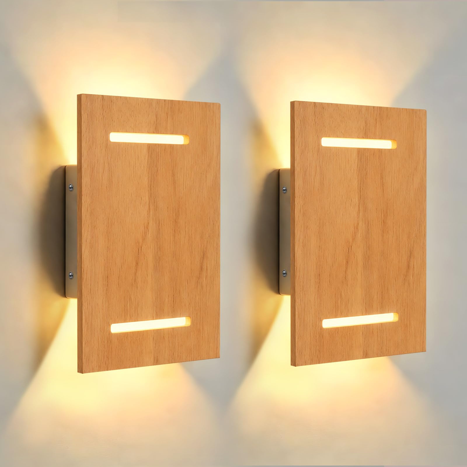 2 pezzi Applique Legno Naturale Moderna Lampada da Parete Interni 7W 3000K