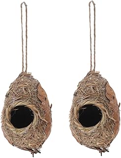 GANAZONO 2Pcs straw bird nest plant decorations outdoor bird cage plants decor woven hummingbird Bird Feeding House Hanging Bird Cage Grass Bird Hut Pendant Hanging Bird House Birds House