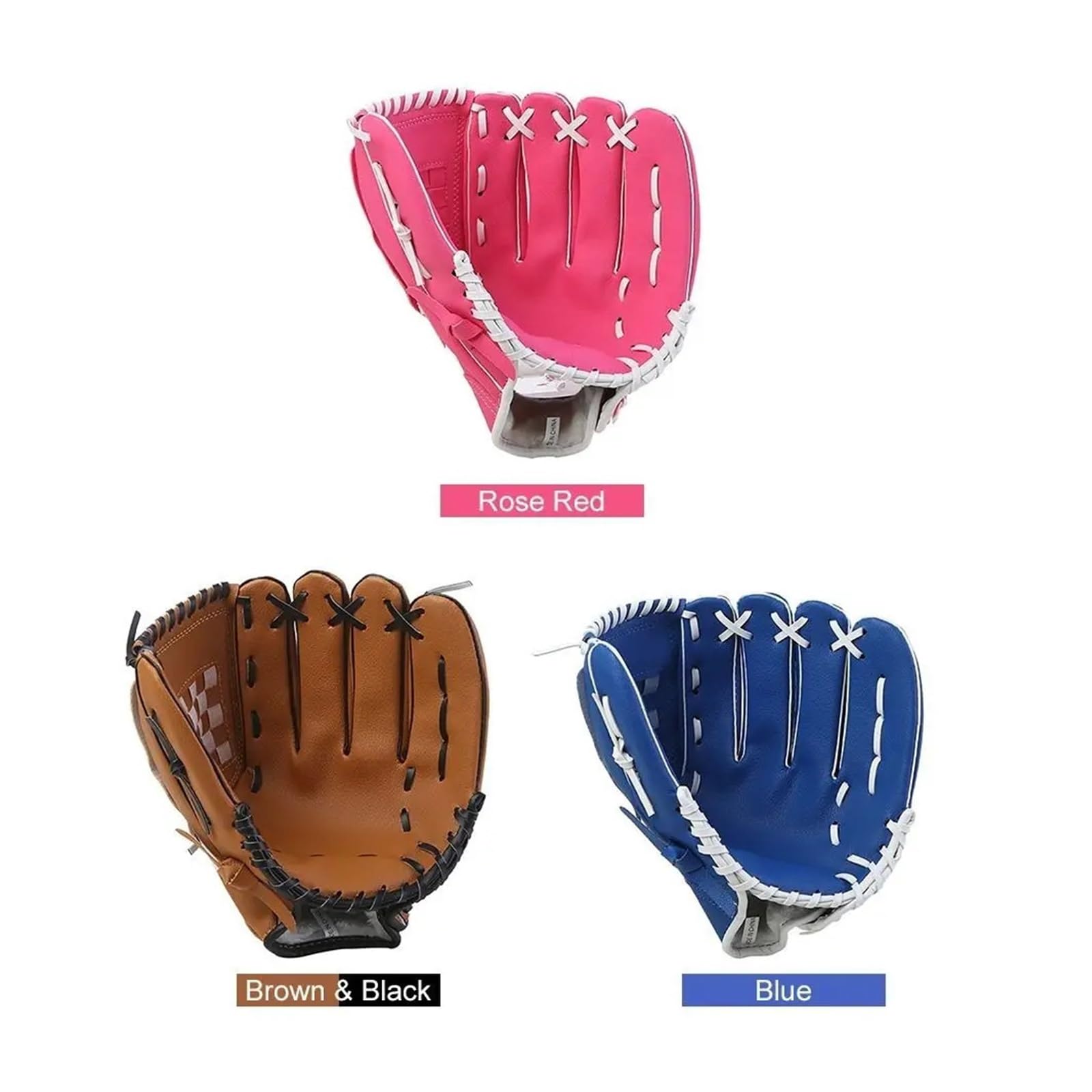 Baseballhandschuh, 26,7 - 32,5 cm, Blau, Braun und Schwarz, Softball, Rosarot, Kunstleder, Fanghandschuhe, Übungshandschuhe