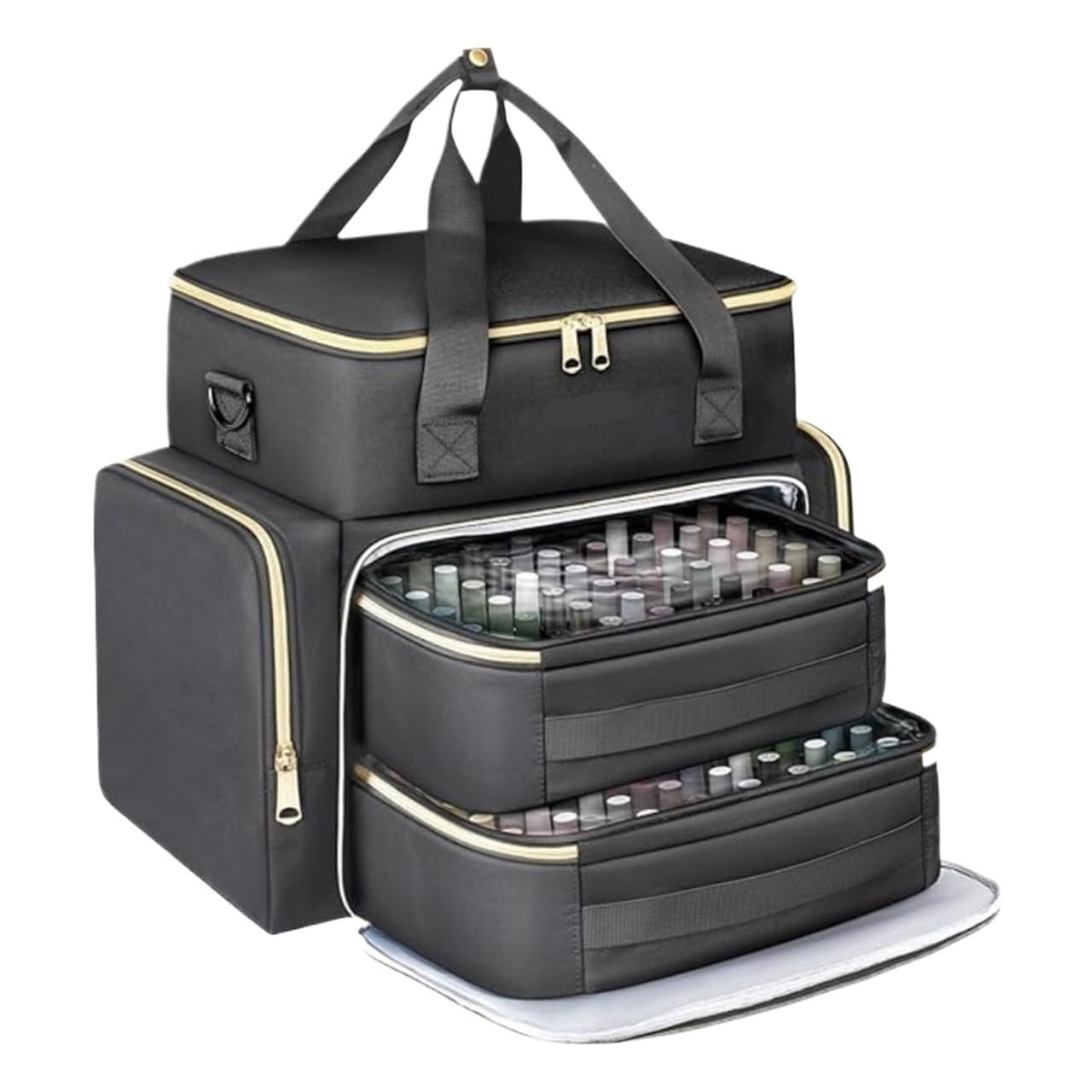 BIOMICE Organizer Nail Polish Organizer Case Holds 96 Bottles with 2 Removable Pouches Nail Polish Dark Gray