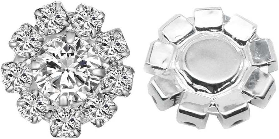 24 Pack 16MM Sparkle Clear Rhinestone Buttons Flatback Metal Embellishments Glass Crystal Bulk for Craft DIY Wedding Bouquets Decoration,Silver Plated/Flat - Image 2