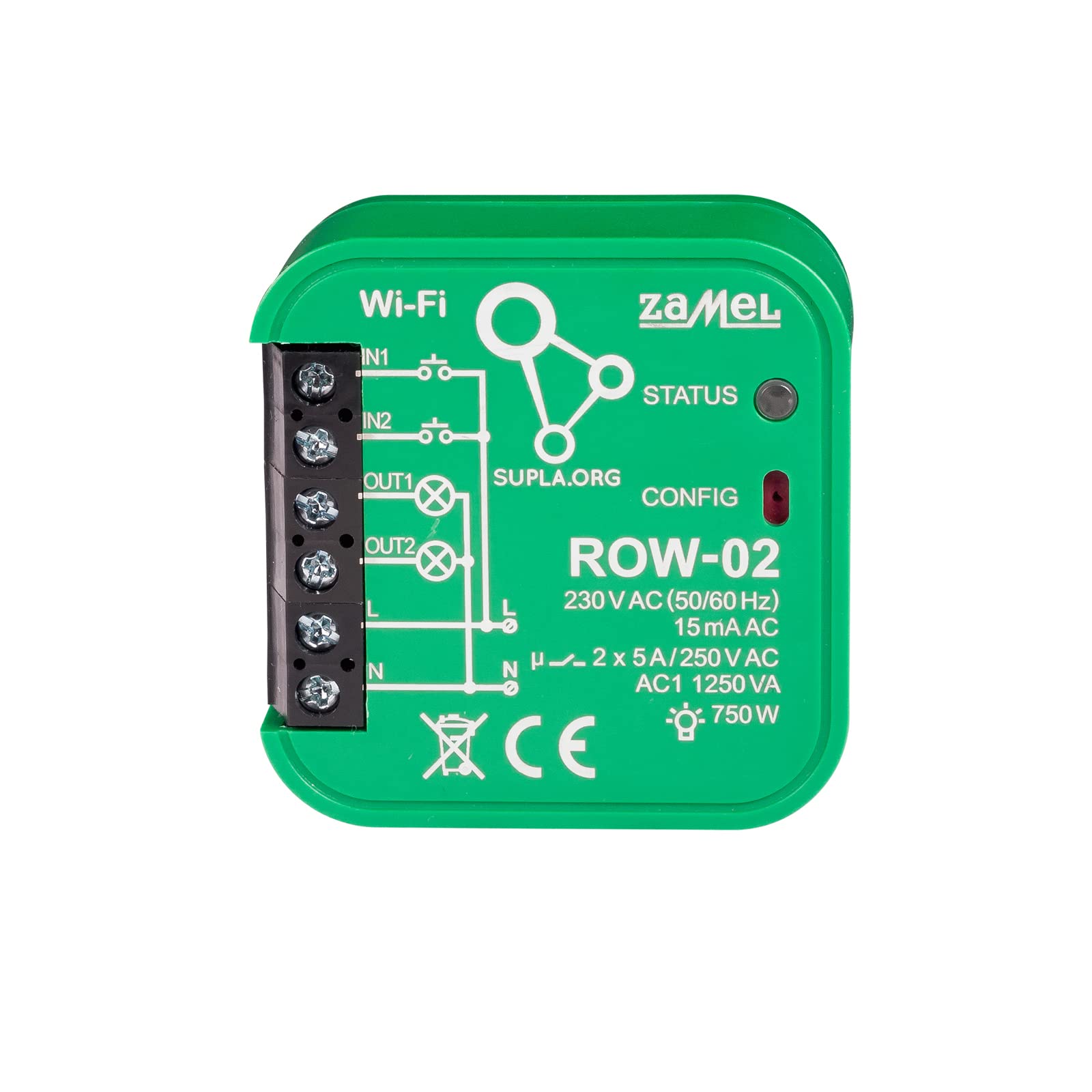 SUPLA In-wall WI-FI receiver, 2-channel, bidirectional ROW-02 SPL10000003 /T2UK