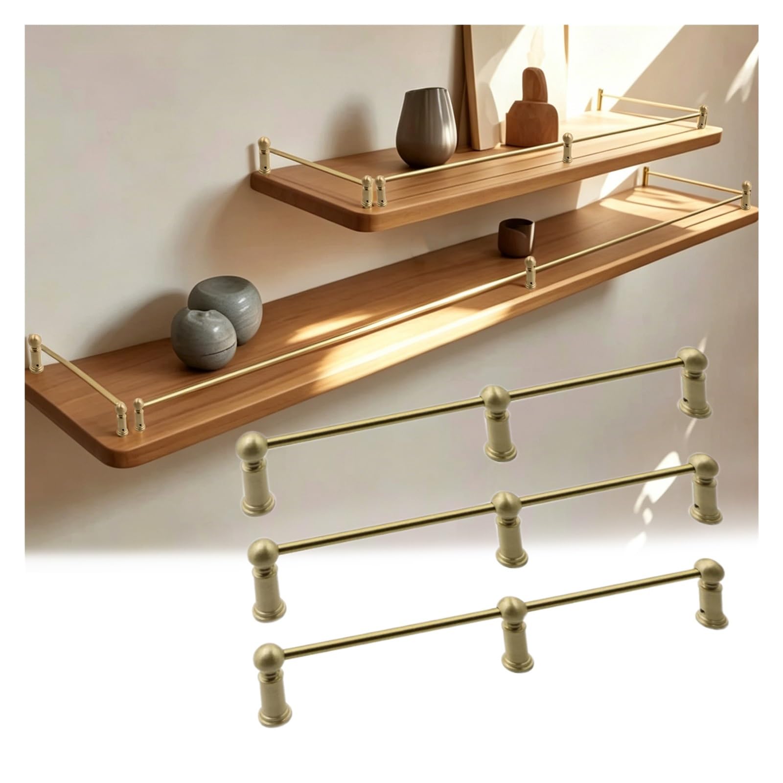 Hphdfs 3Pcs Brass Cabinet Safety Rail 20-158 Cm, Customizable Length Anti-Fall Guard Rail Bar With Spindles & Screws, Decor Pole Guardrail For Kitchen Shelf & Wine Rack Organizer(,L 31"/78.7Cm)