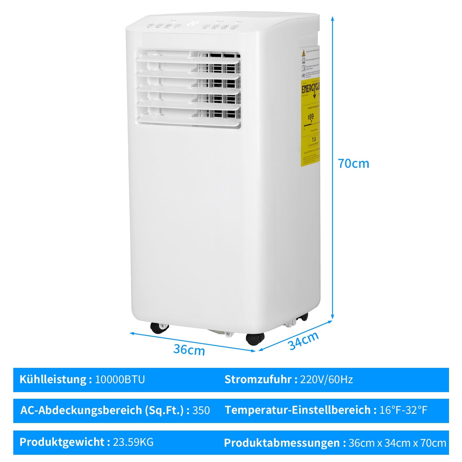 LEADZM Mobile Klimagerät klimaanlage,10000 BTU 1120W, Raumgröße bis 32㎡,Air Conditioner mit Abluftschlauch,Kühlen,Ventilieren,Entfeuchten