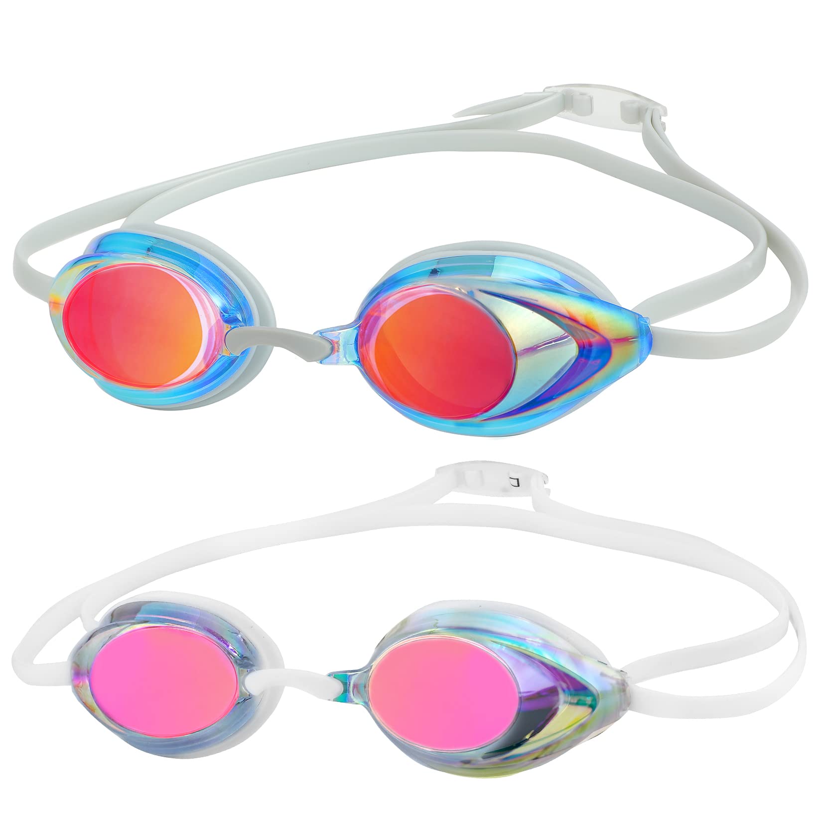 Schwimmbrille, 2er Pack, UV-Schutz, Anti-Beschlag, Kein Auslaufen, Triathlon Wettbewerb, Für Erwachsene, Männer, Frauen, Jugendliche, Kinder, Schwarz, Gelb, Vollrand, Polycarbonat, Silikon