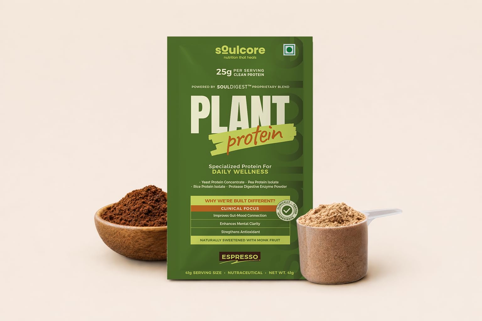 Soulcore Plant Protein Espresso | 25g Clean Plant-Based Protein | Souldigest Blend | Sugar-Free | Single Sachet (41g)-image-20