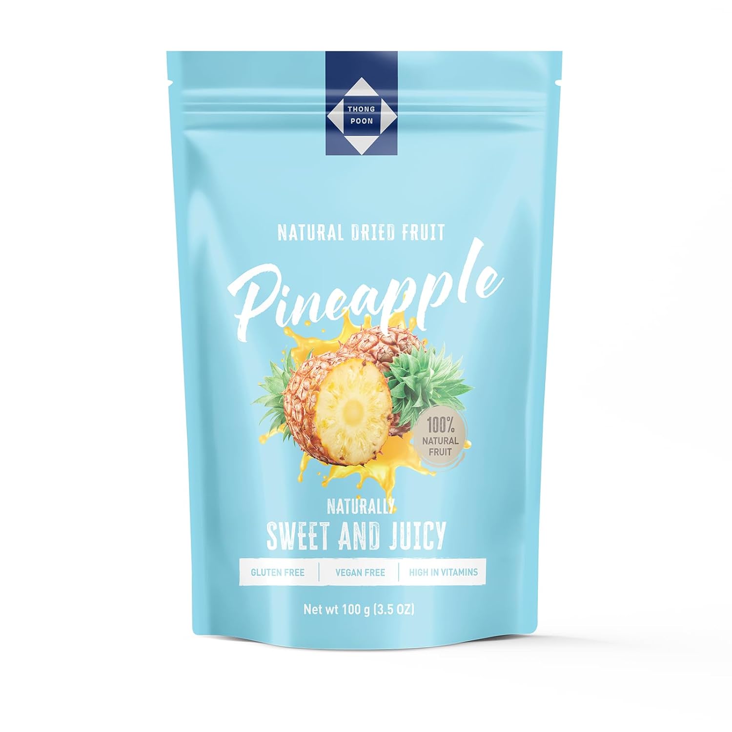 ThongpoonFood Natural Dried Pineapple - Premium Thai, Sweet Juicy Chewy, Vegan Gluten-Free Snack, High Vitamins, 3.5oz Authentic Tropics