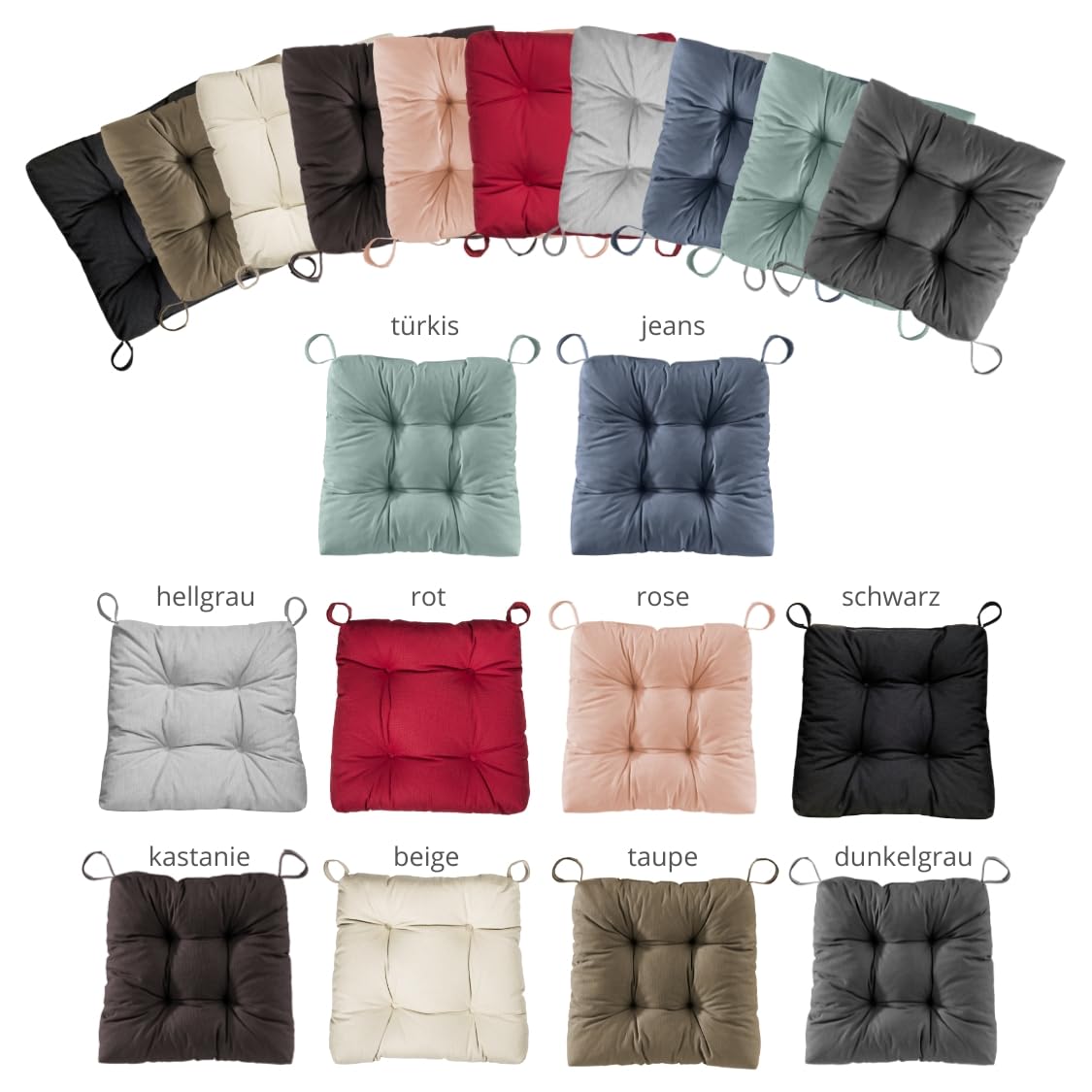 sleepling 2er Set Stuhlkissen 40 (vorne), 35 (hinten) x 38 x 7 cm, Sitzkissen für Stuhl & Bank mit Klettverschluss, 100% Baumwolle, Indoor & Outdoor, Made in EU, waschbar, Beige