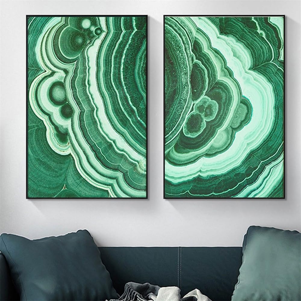 WBYZAC 2 Pieces-Canvas Print Painting Abstract Emerald Agate Modern Style Living Room and Dining Room Entrance Desktop Home Kitchen Office Decoration-50 * 70cm (No Frame)
