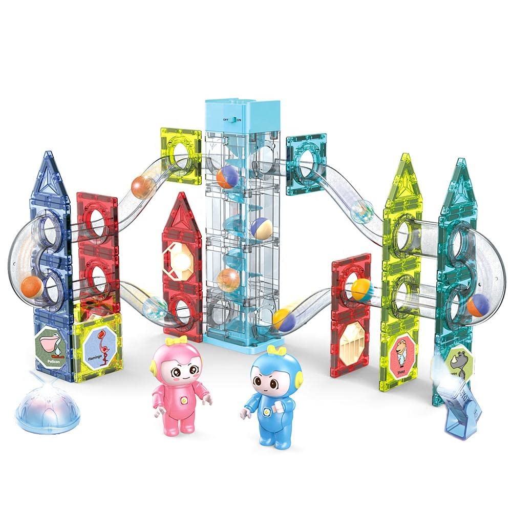 Light-Music-Electric Magnetic Tiles- Building Blocks for Kids (82 Pieces) Elevator Marble Run | 3D STEAM Toys for Kids | Boys Girls