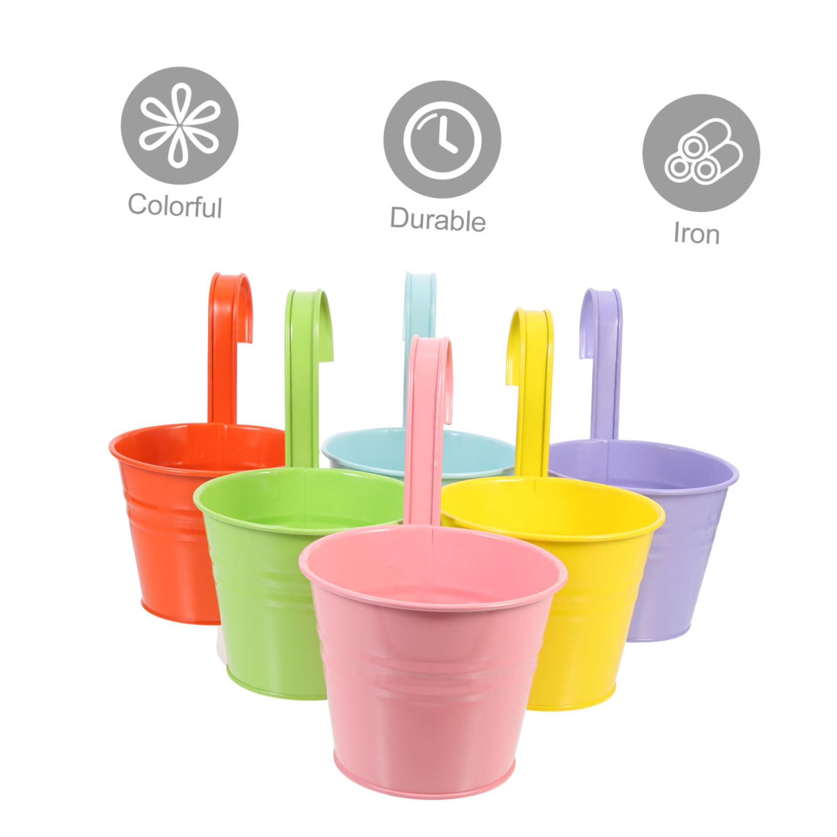 POPETPOP Pots de Fleurs Suspendus Lot de 6 en Fer avec Drainage et Crochets Détachables pour Jardin Balcon