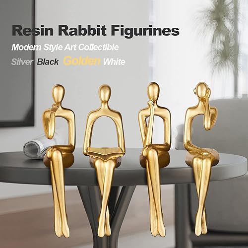 Miniatura 3 de Estatua de pensador de decoración de acento dorado, estatuas para decoración del hogar, escultura abstracta de escritorio, escultura de escritorio,